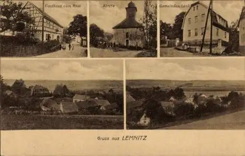 Ak Lemnitz in Thüringen, Gasthaus zum Ross, Kirche, Gemeindeschank, Panorama