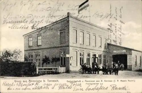 Ak Ahrenlohe Tornesch in Holstein, Gastwirtschaft, Pension von R. Gercken, deutscher Kaiserflagge
