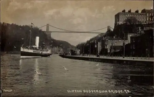Foto Ak Clifton Bristol South West England, Hängebrücke, Dampfschiff