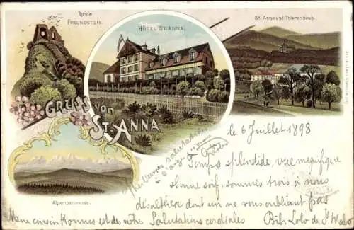 Litho St. Anna Elsass Haut Rhin, Ruine Freundstein, Hotel St. Anna, Thierenbach