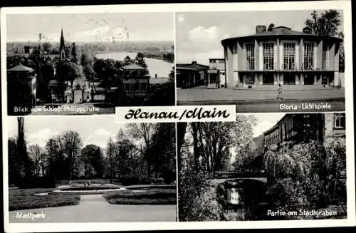 Ak Hanau am Main, Gloria Lichtspiele, Stadtgraben, Stadtpark, Kirche