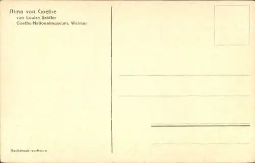 Künstler Ak Louise Seidler, Alma von Goethe