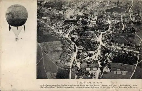 Ak Clausthal im Harz, Fliegeraufnahme, Ballon Segler