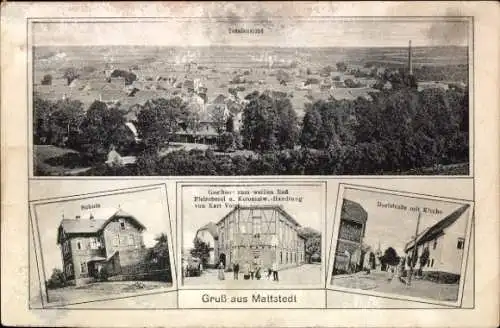 Ak Mattstedt im Weimarer Land Thüringen, Panorama, Schule, Gasthaus, Dorfstraße mit Kirche