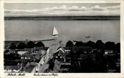 Ak Ribnitz in Mecklenburg, Fischerstraße mit Hafen