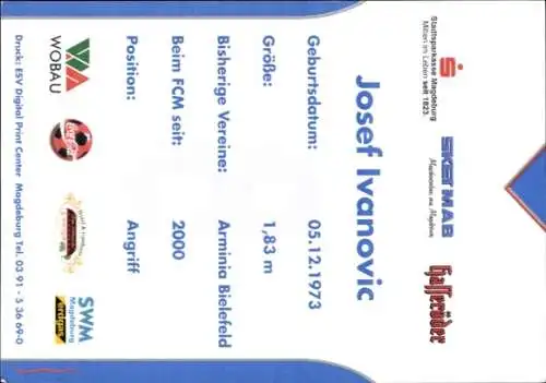 Autogrammkarte Fußballer Josef Ivanovic, 1. FC Magdeburg, Autogramm