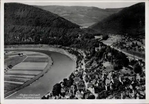 Ak Neckarsteinach in Hessen, Luftaufnahme von  Neckarfluss, umliegende Landschaft