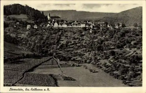 Ak Löwenstein in Württemberg, Landschaftsaufnahme, Dorfansicht, Weinfelder, Hügelige Gegend