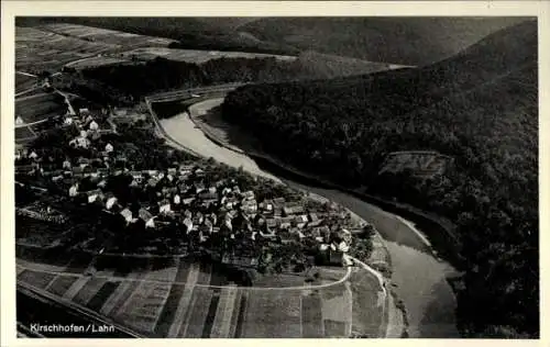 Ak Kirschhofen Weilburg an der Lahn Hessen, Landschaftsaufnahme, Fluss, Häuser, Felder