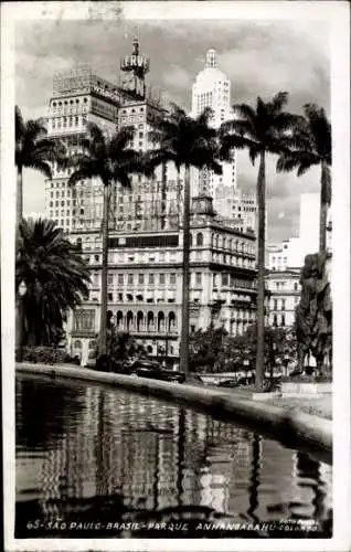 Ak São Paulo Brasilien, Parque Anhanguabah, Palm-Bäume, CERVE, vintage