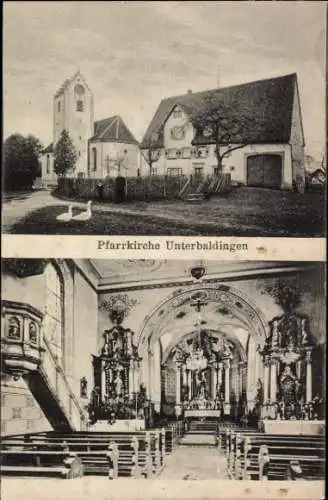 Ak Unterbaldingen Bad Dürrheim im Schwarzwald, Pfarrkirche  Gebäude, Garten, Innenansicht der Kir