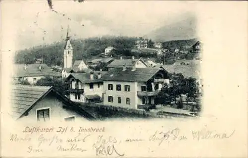 Ak Igls Innsbruck in Tirol, Luftkurort, Kirche, Berge, alte Architektur, 