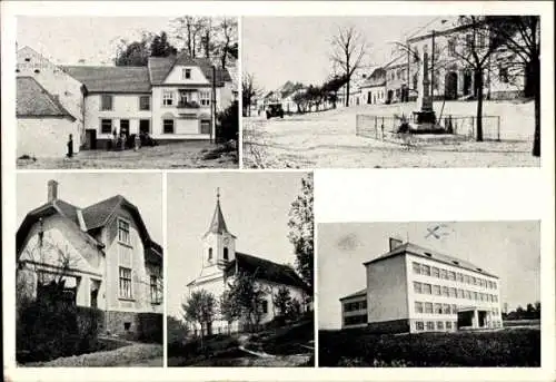 Ak Knínice u Boskovic Knienitz Südmähren, Teilansichten, Kirche, Denkmal, Gebäude