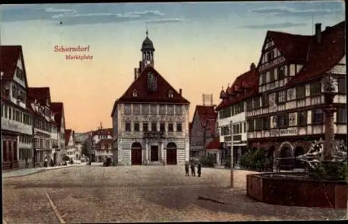 Ak Schorndorf im Remstal Württemberg, Marktplatz, alte Fachwerkhäuser, Menschen auf der Straße