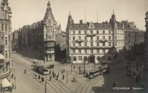 Ak Stockholm Schweden, Stureplan, Straßenbahnen,  Architektur, städtische Szenerie