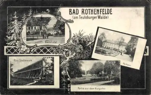 Ak Bad Rothenfelde am Teutoburger Wald,  Badehotel, Altes Gradierwerk, Kurhaus, Partie aus dem Ku