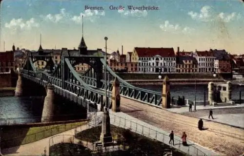 Ak Hansestadt Bremen, Große Weserbrücke, Stadtansicht, Menschen auf der Straße