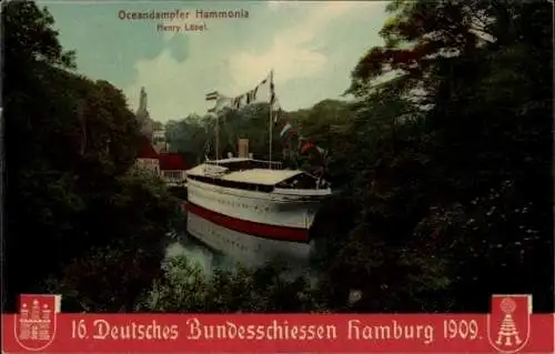 Ak HAPAG Dampfer Hamburg (I), Passagierschiff, Ozeandampfer Hammonia, Henry Löbel, Bundesschiesse