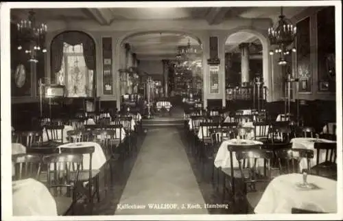 Ak Hamburg Mitte Altstadt, Kaffeehaus WALLHOF, J. Koch,  elegante Inneneinrichtung, leere Tische