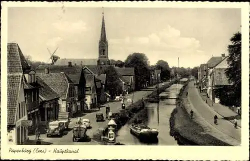 Ak Papenburg im Emsland, Papenburg (Ems), Hauptkanal, alte Gebäude, Schiffe, Bäume