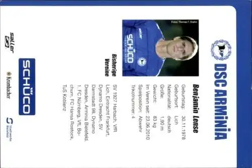 Autogrammkarte Fußballer Benjamin Lense, DSC Arminia, Autogramm