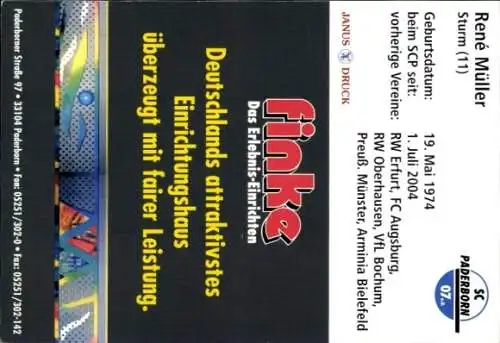 Autogrammkarte Fußballer René Müller, SC Paderborn 07, Autogramm