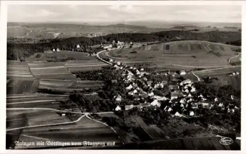 Ak Auingen Münsingen in Württemberg, Luftaufnahme von Auingen und Böttingen, Landschaft mit Felde