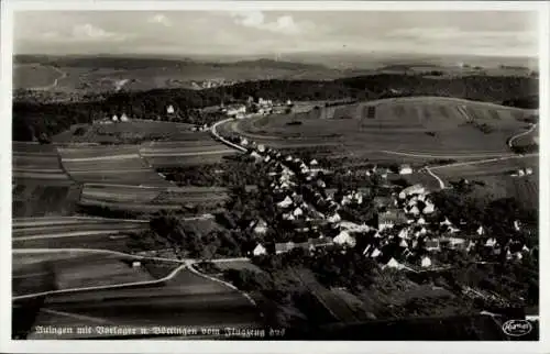 Ak Auingen Münsingen, Fliegeraufnahme, Löttingen, Wohnsiedlung, Felder