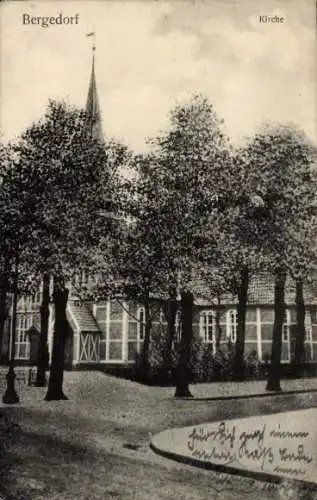 Ak Hamburg Bergedorf, Straßenpartie, Kirche