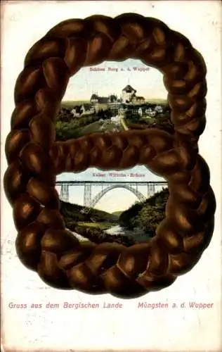 Passepartout Ak Solingen im Bergischen Land, Müngstener Brücke, Kaiser Wilhelm Brücke, Schloss Burg