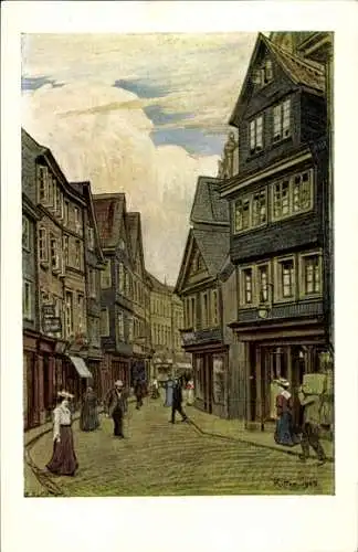 Künstler Ak Ritter, R., Elberfeld Wuppertal, Kipdorf, Straßenpartie