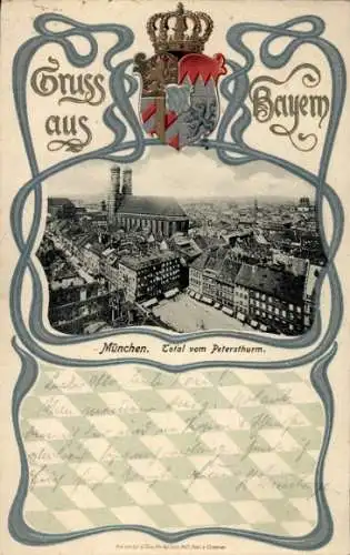 Wappen Passepartout Ak München, Ausblick vom Petersturm