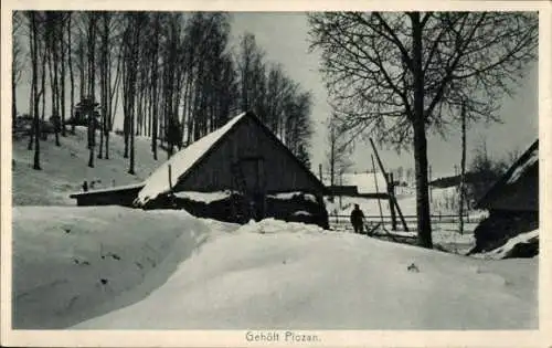 Ak Kurland Lettland, Gehöft Plozan im Winter, 1916/1917