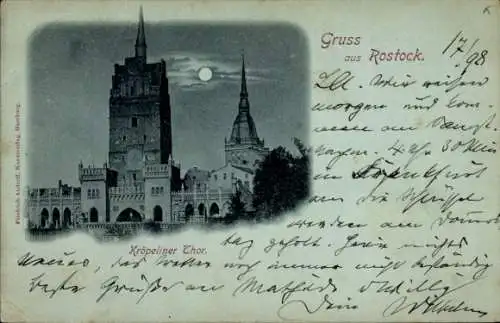 Mondschein Ak Hansestadt Rostock, Kröpeliner Tor