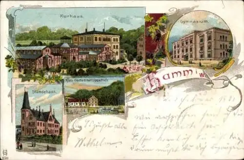 Litho Hamm in Westfalen, Kurhaus, Gymnasium, Ständehaus