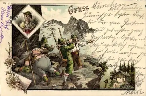 Litho Berglandschaft, Wanderer, Humor