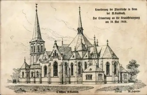 Künstler Ak Venn Mönchengladbach am Niederrhein, Erweiterung der Pfarrkirche