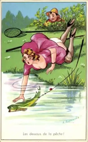 Künstler Ak Balance, Les dessous de la pêche, Humor