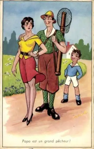 Künstler Ak Papa est un grand pêcheur, Humor