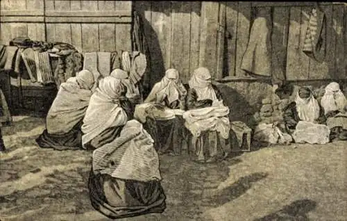 Ak Saloniki Griechenland, verschleierte muslimische Frauen auf dem Markt