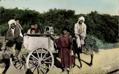 Ak Nomaden Familie, Fuhrwagen, Esel