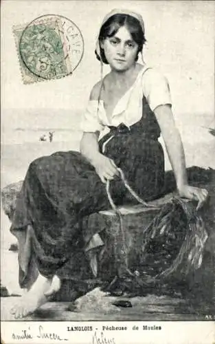 Künstler Ak Langlois, Muschelfischerin