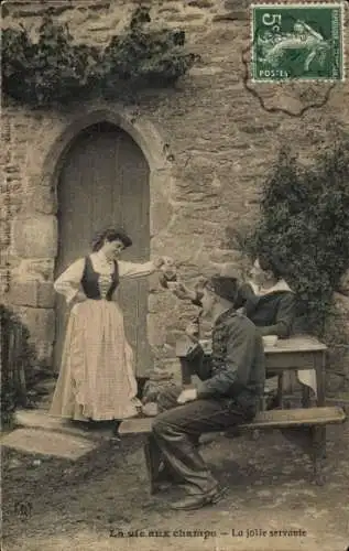 Ak Frankreich, zwei französische Soldaten am Gasthaus, Wirtin