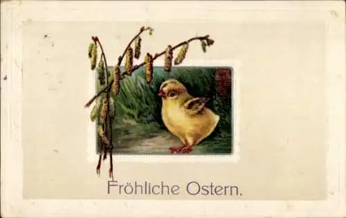Ak Glückwunsch Ostern, Küken, Weidenkätzchen