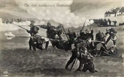 Ak Schlachtfeld an der russischen Grenze, deutsche Soldaten, 1. WK