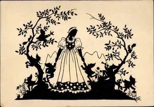 Scherenschnitt Ak Schneewittchen und die sieben Zwerge, Märchen