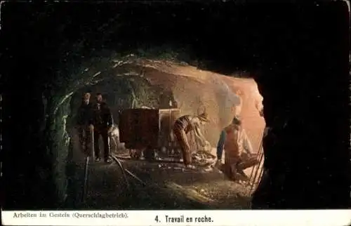 Künstler Ak Arbeiten im Gestein, Querschlag Betrieb, Bergbau unter Tage