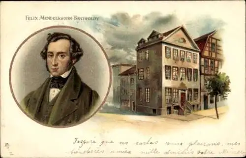 Künstler Litho Komponist Felix Mendelssohn Bartholdy