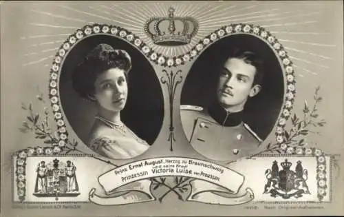 Wappen Ak Herzog Ernst August von Braunschweig Lüneburg, Viktoria Luise von Preußen, Portrait
