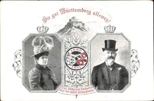Ganzsachen Ak König Wilhelm II von Württemberg, Königin Charlotte, Silberhochzeit 1911